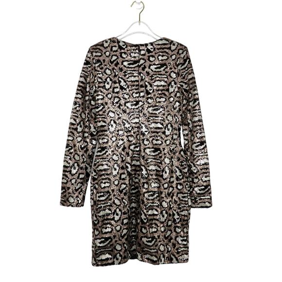 Revolve Club London Sequin Leopard Print Long Sleeve Mini Cocktail Party Dress - Picture 2 of 13